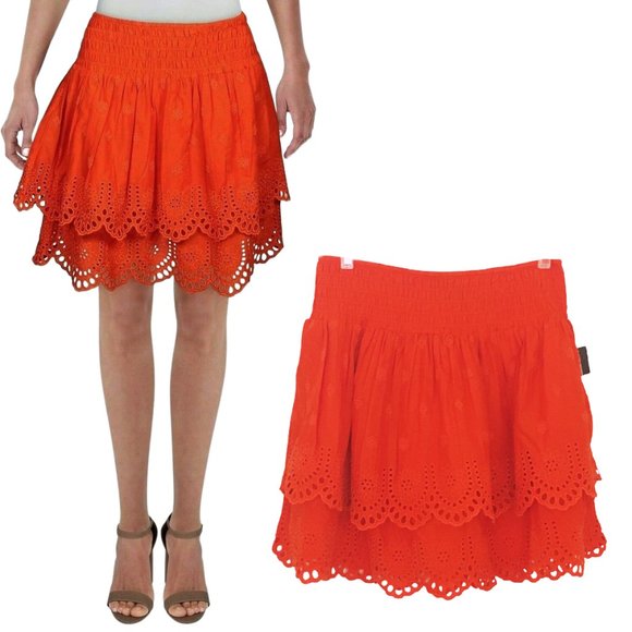 INC International Concepts Dresses & Skirts - INC International Concepts Smocked Skirt Tier Ruffle Eyelet Orange Large NEW